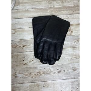 Vintage Gloves Women Medium Black Leather Sta-Soft Deerskin Rabbit Fur Lining